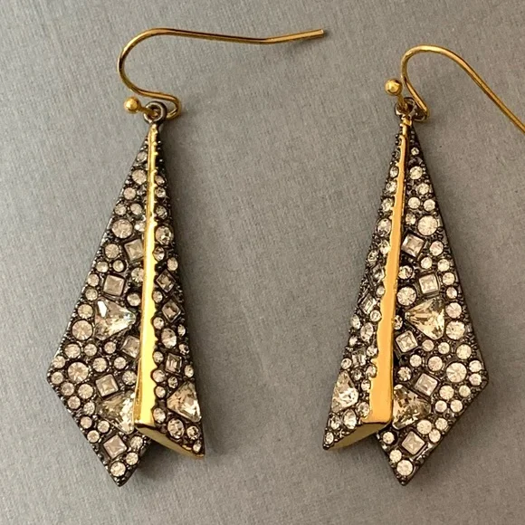 ALEXIS BITTAR• NEW Gold Black Layered Origami Spiked Shard Crystal Drop Earrings - Picture 12 of 14